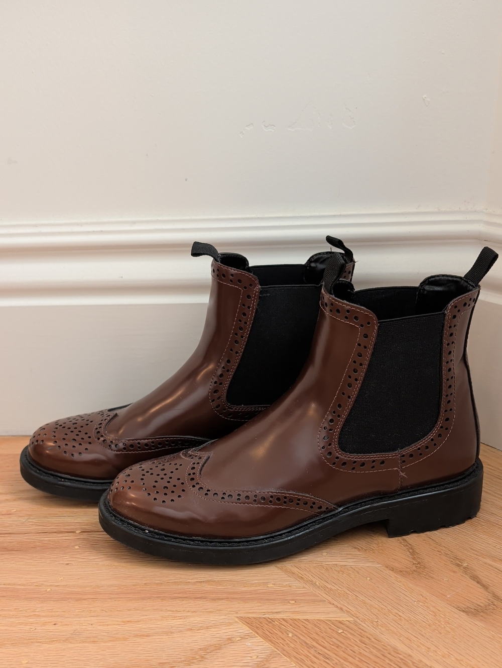 Zara Wingtip Brogue Chelsea Boots Size 38